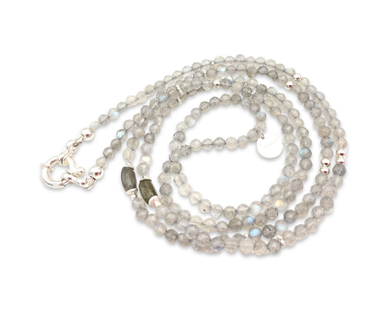 Kette lang Labradorit mit Wechselring / Karabiner