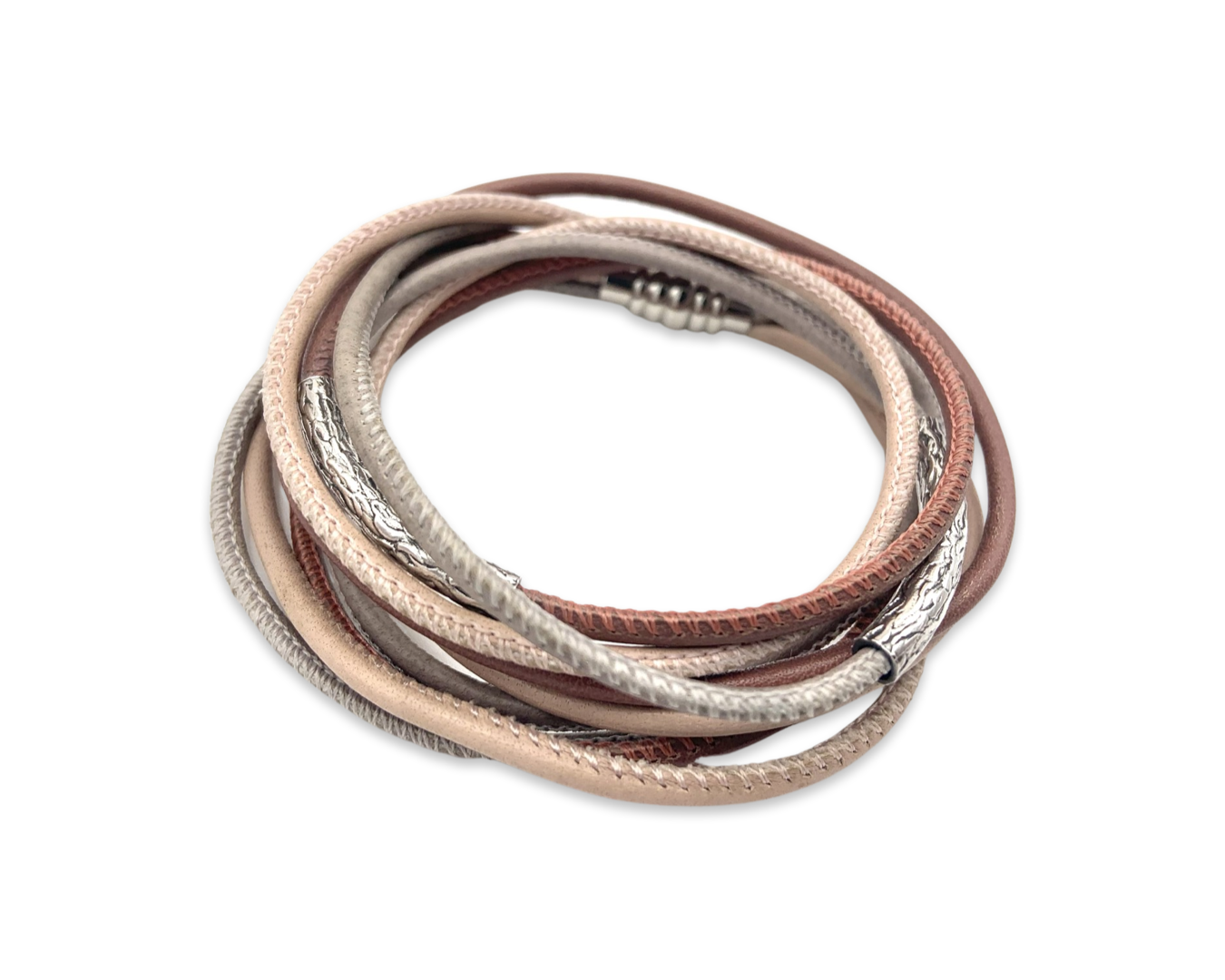 Wickelarmband Nappaleder Trio Tubes - Grau&Altrosé