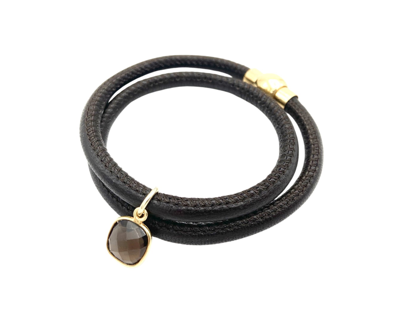 Armband Nappaleder M braun gold mit Rauchquarzanhänger