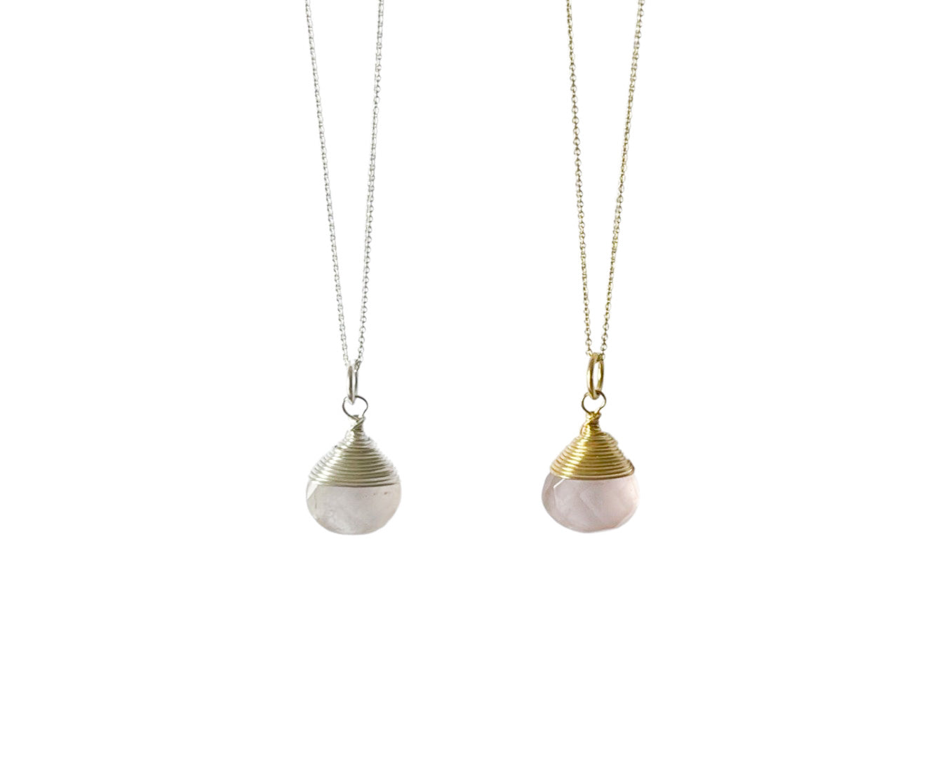 Kette "Drop Rosenquarz" - 925 Sterlingsilber