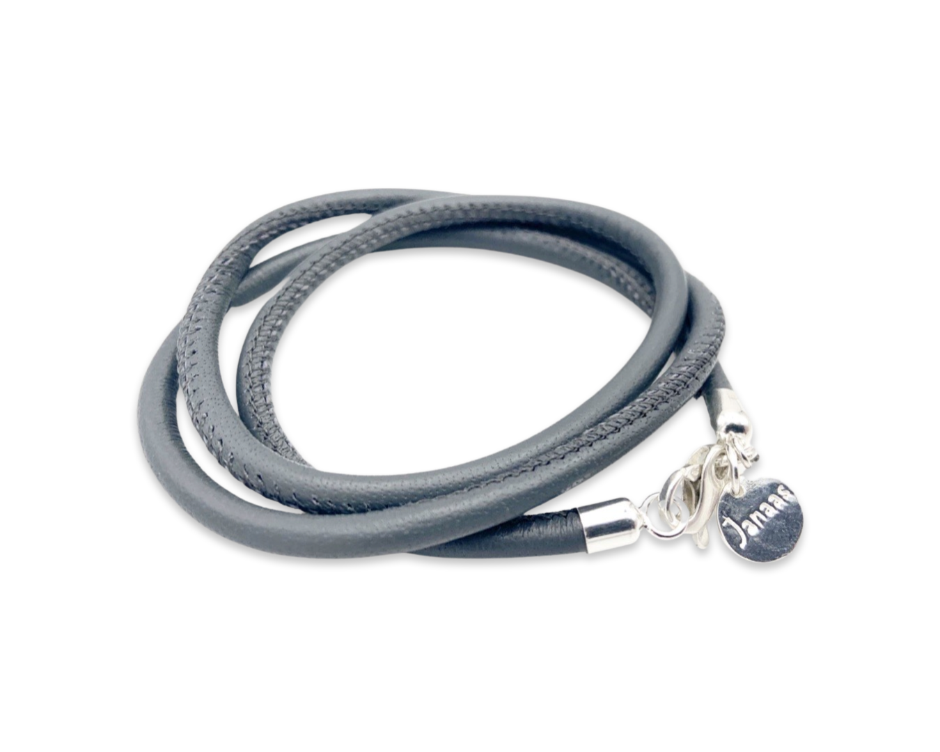Armband Nappaleder grau mit Logoanhänger und Karabiner aus Sterlingsilber
