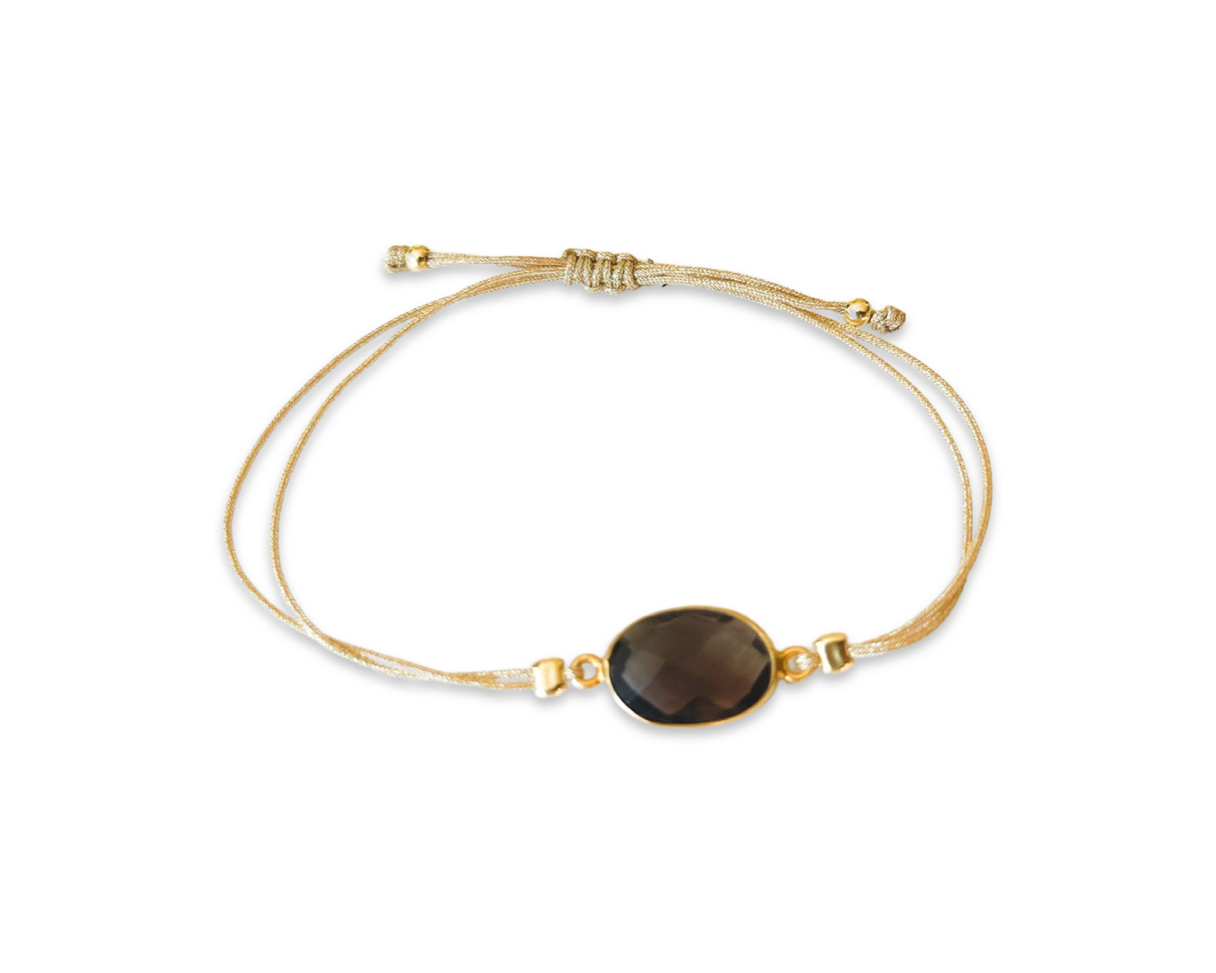 Nylonarmband gold mit Rauchquarz-Verbinder - 925 Sterlingsilber