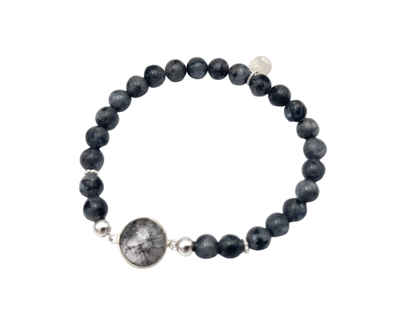 Armband Labradorit mit Turmalinquarzverbinder Silber