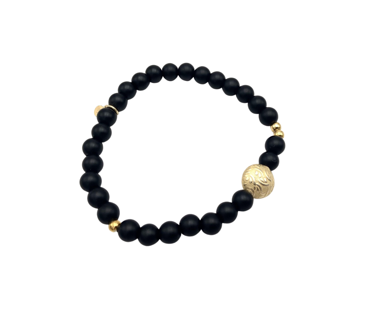 Armband Onyx matt M mit goldener Ornamentperle