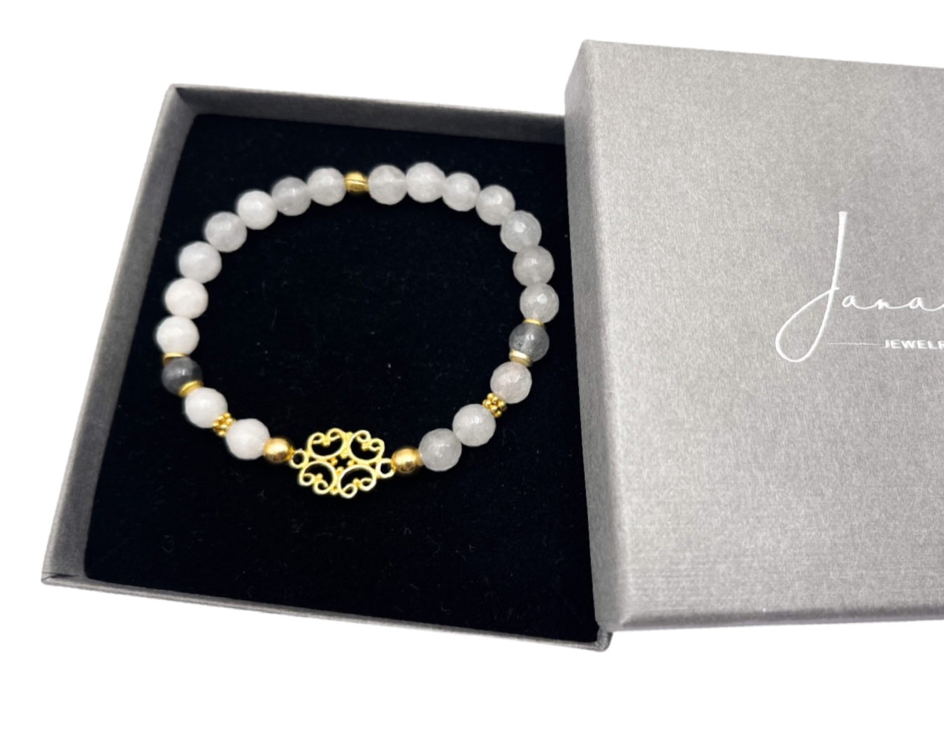Armband Verbinder "White Achat Ornament" gold