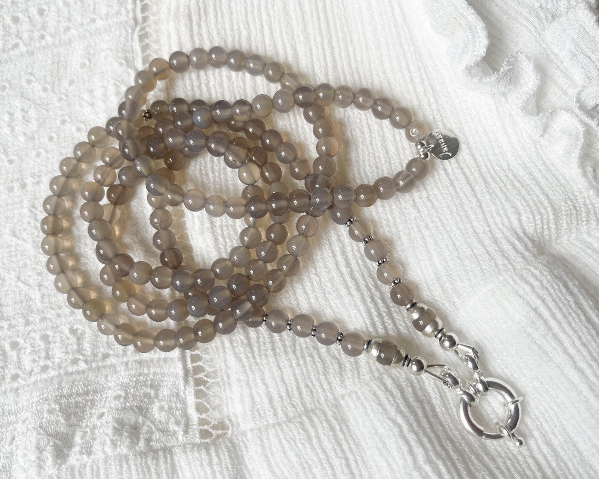 Lange Achat Kette grau mit Wechselring