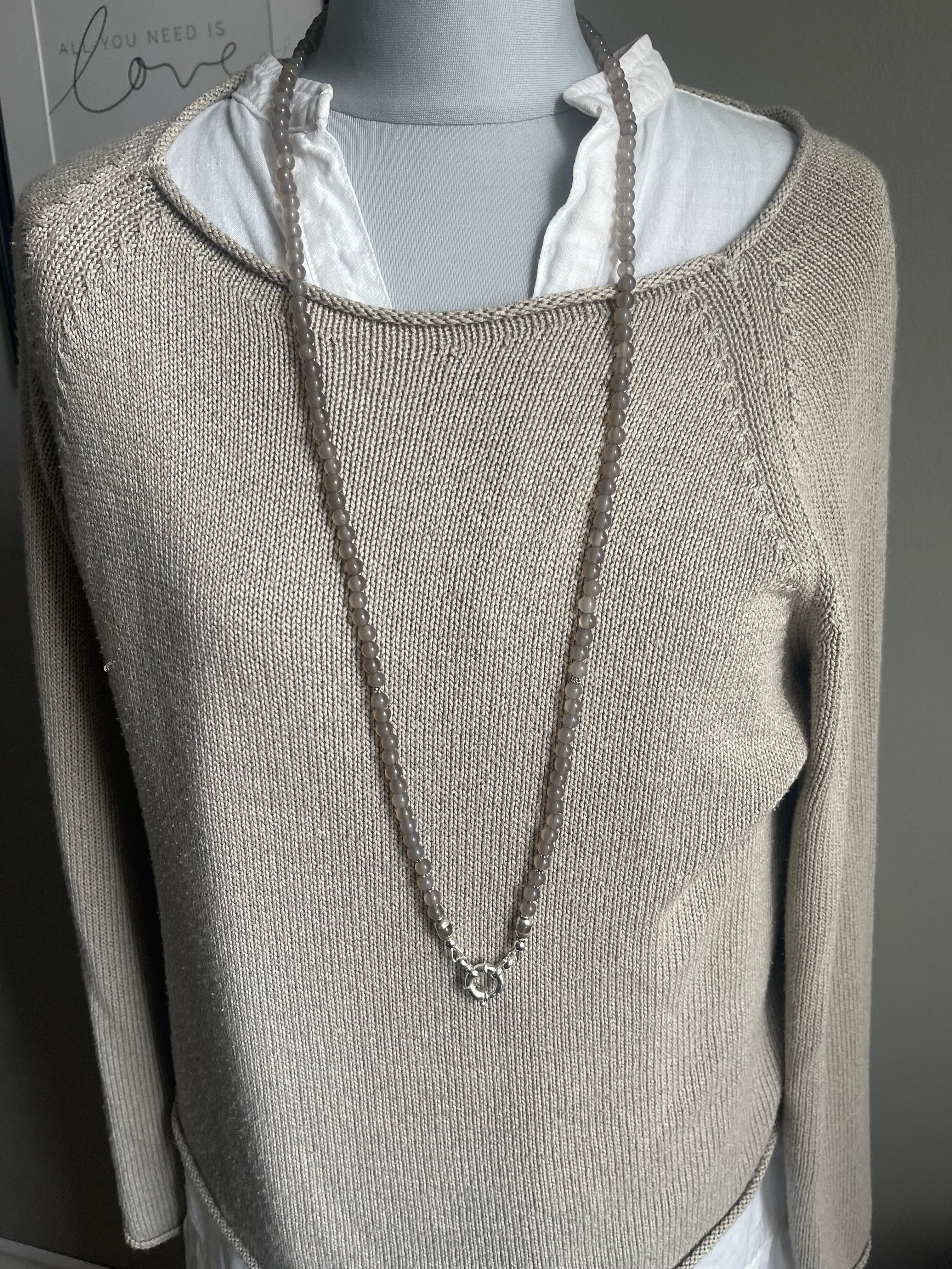 Lange Achat Kette grau mit Wechselring