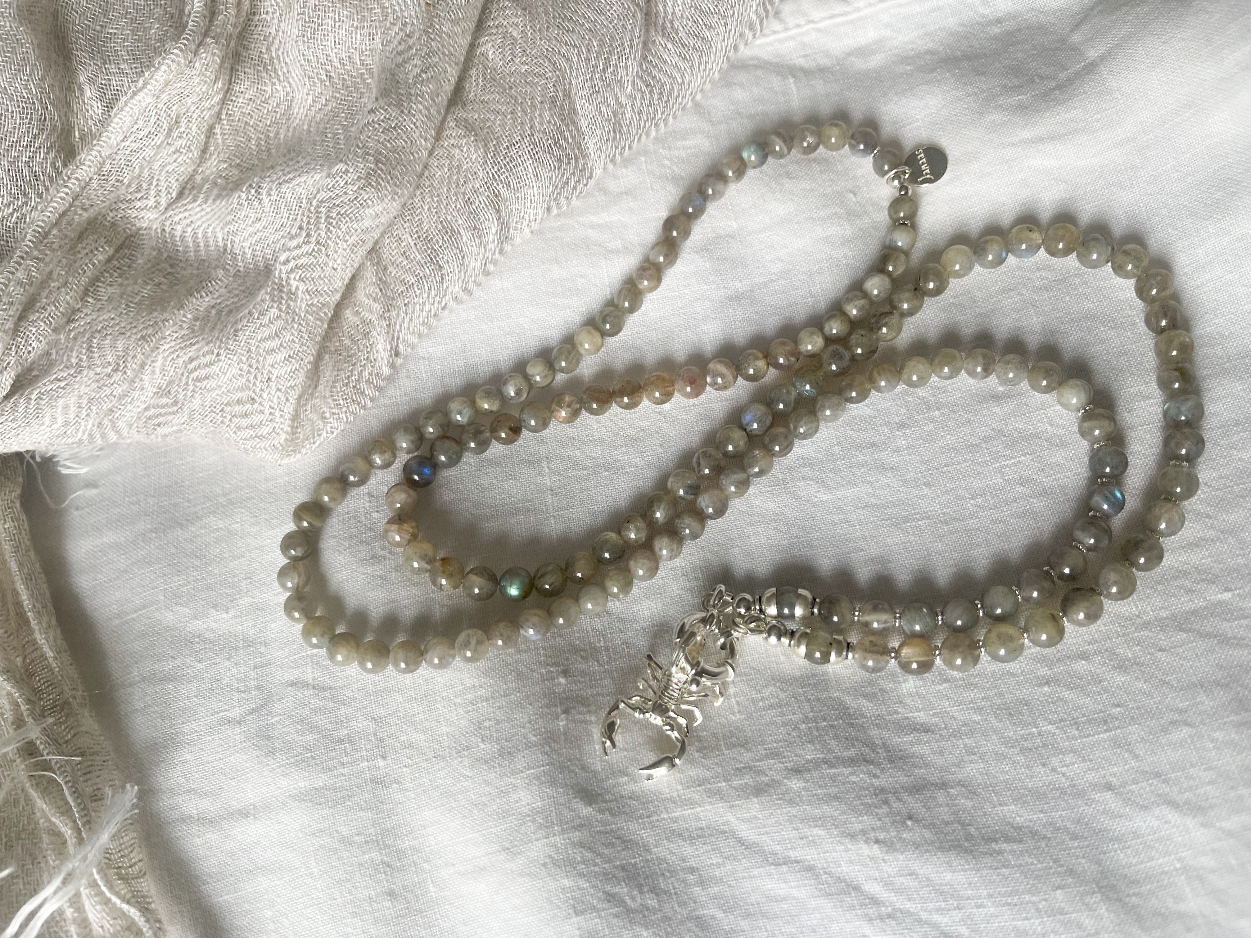 Lange Labradorit Kette grau mit Wechselring