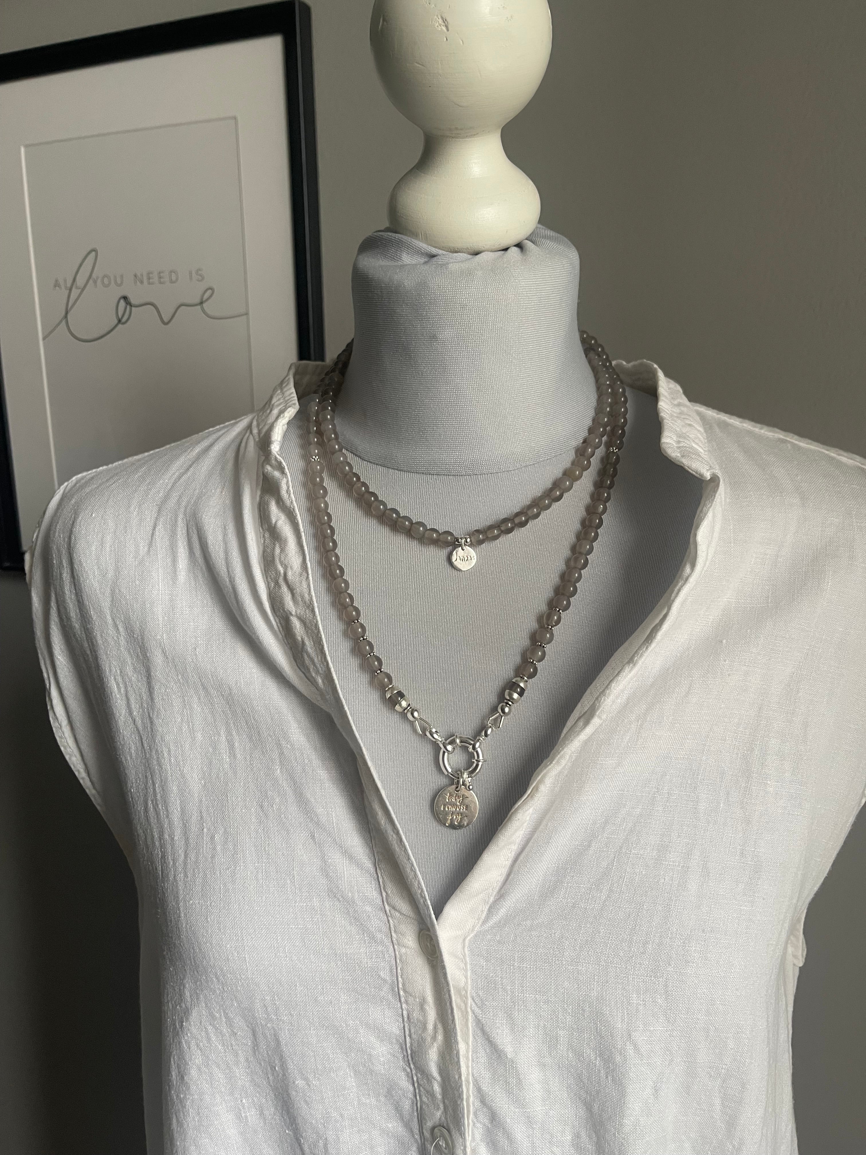 Lange Achat Kette grau mit Wechselring