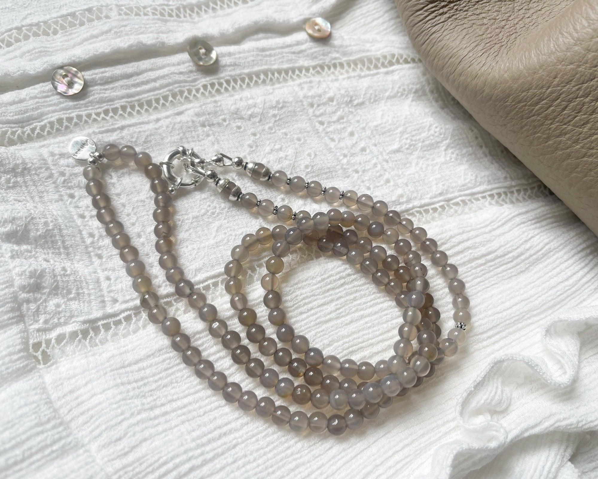 Lange Achat Kette grau mit Wechselring