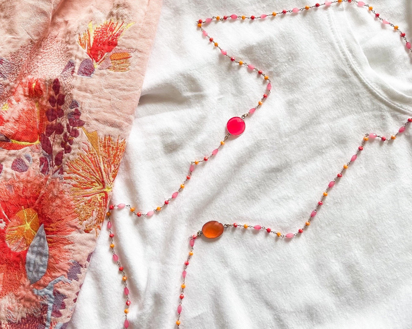 Lange Kette "Summer Drops" Pink-Orange