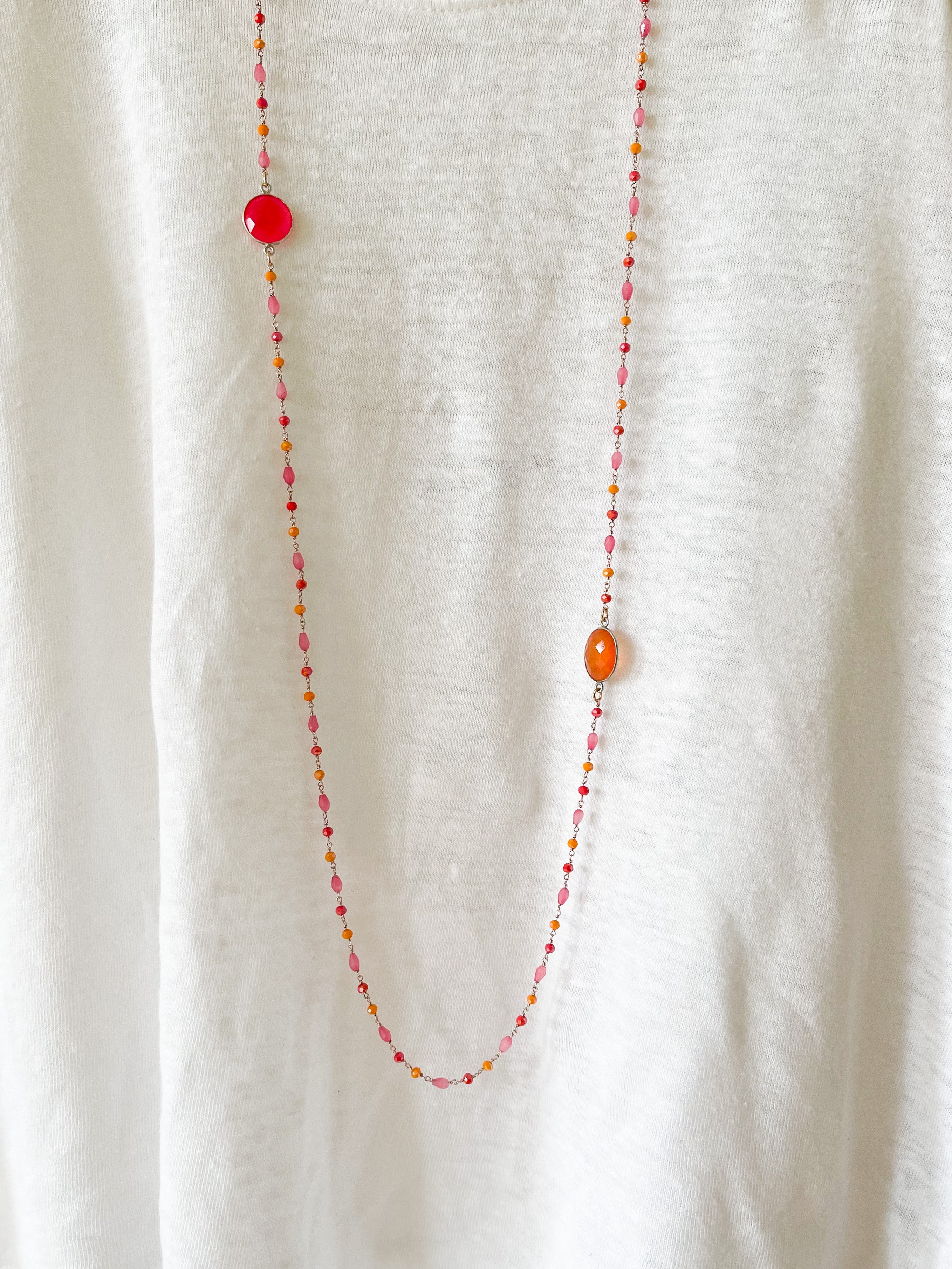 Lange Kette "Summer Drops" Pink-Orange