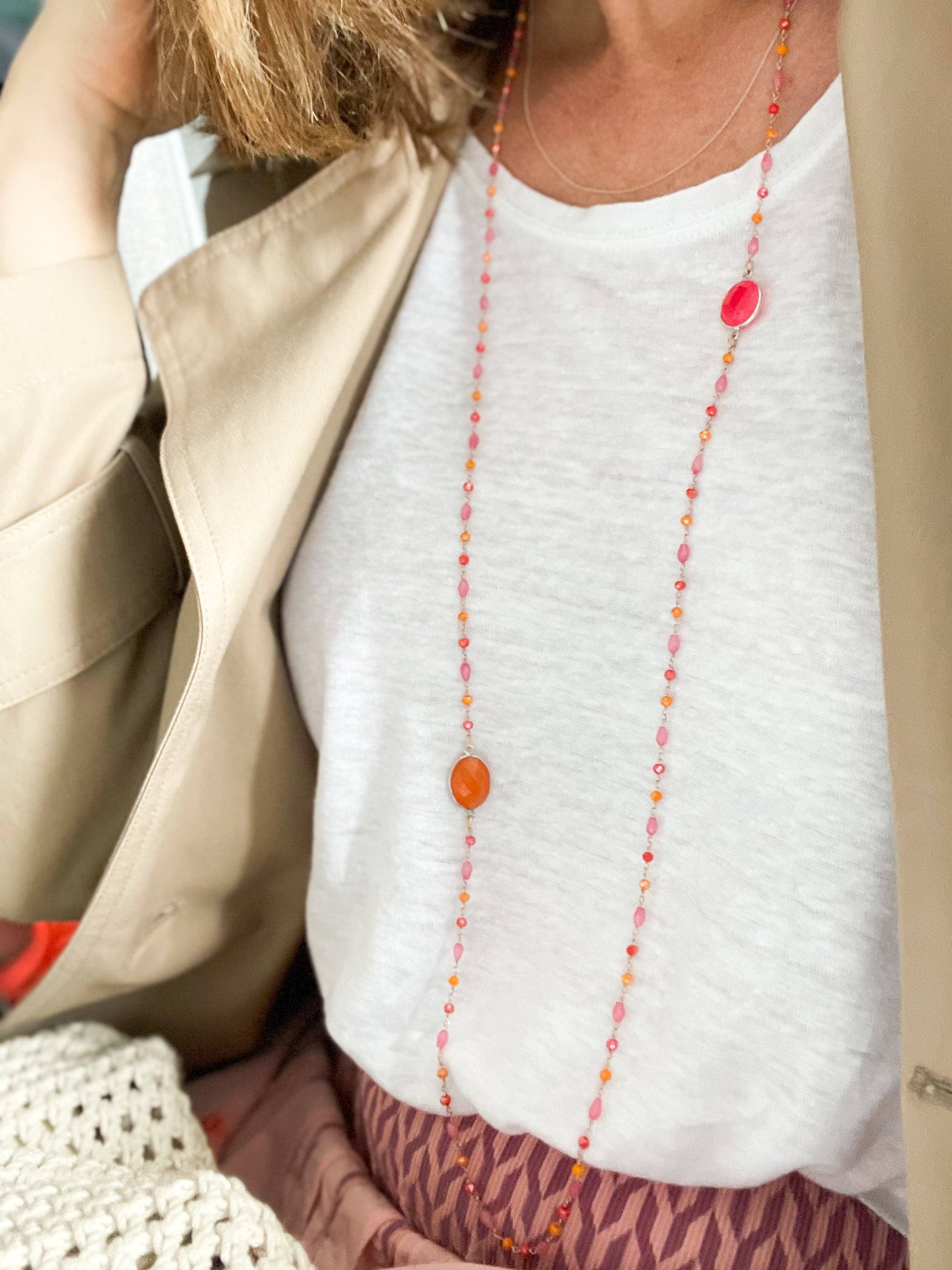Lange Kette "Summer Drops" Pink-Orange
