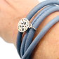 Armband Nappaleder blau mit Anhänger "Blume des Lebens" aus Sterlingsilber