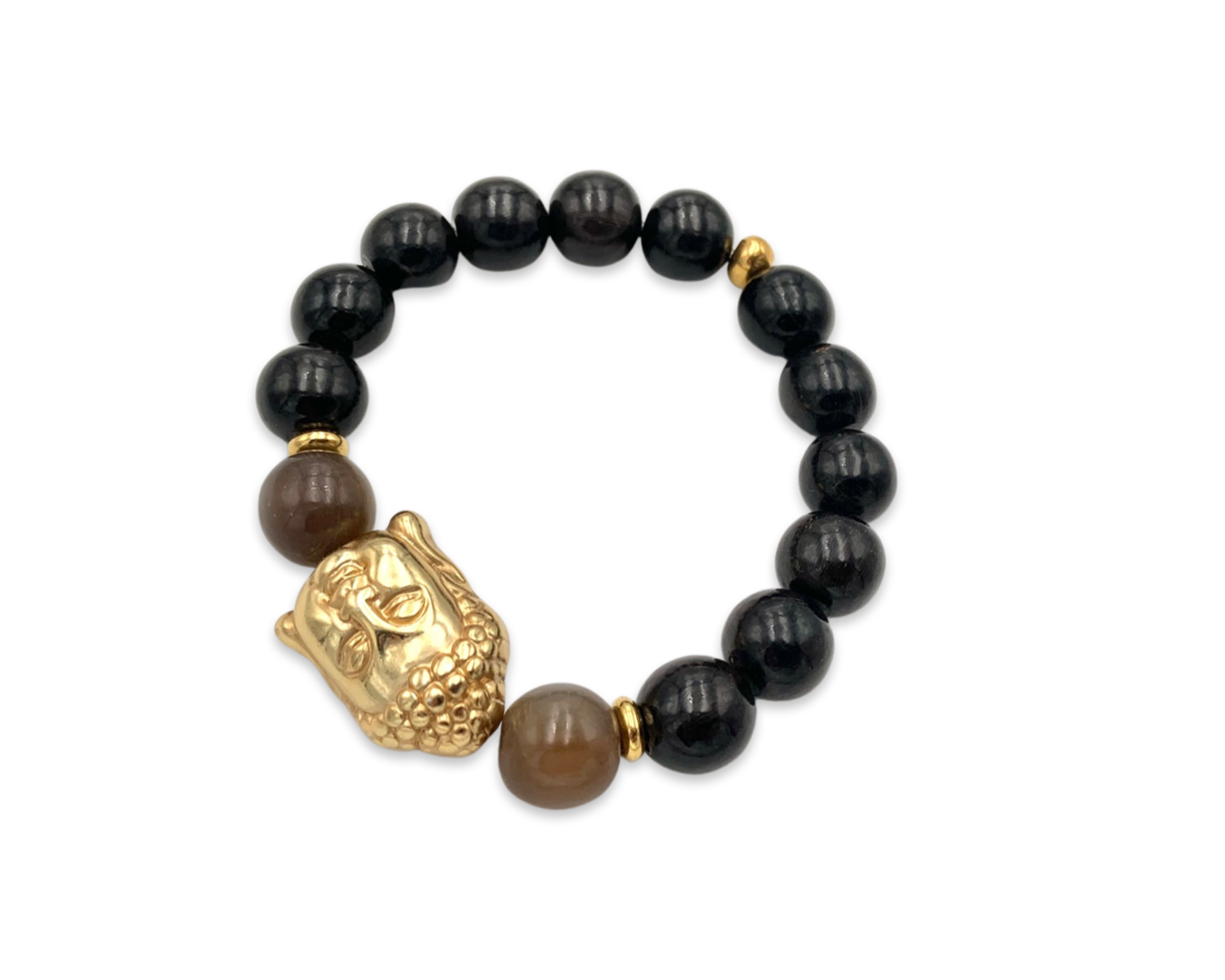 Armband PREMIUM - Black Horn " Buddha" L gold